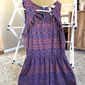 Maroon, Navy dress with detailed top.